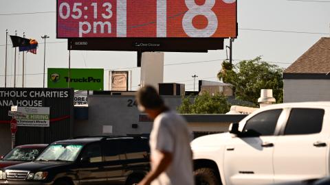 A billboard displays a temperature of 118 degrees Fahrenheit in Phoenix, Arizona, on July 18, 2023. (Patrick T. Fallon/AFP via Getty Images)
