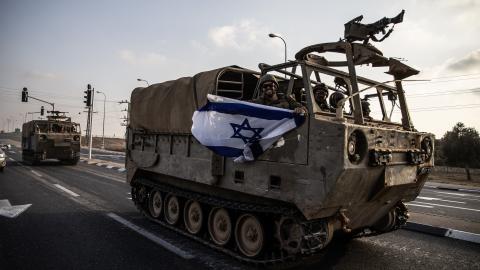 Israeli soldiers in an armored vehicle in Sderot, Israel, on October 24, 2023. (Mostafa Alkharouf/Anadolu via Getty Images)