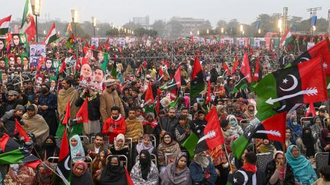 Pakistan People's Party supporters attend an election campaign rally in Lahore on January 21, 2024. (Arif Ali/AFP via Getty Images)