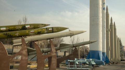  Iranian missiles exhibited in a park on January 20, 2024, in Tehran, Iran. (Majid Saeedi via Getty Images)