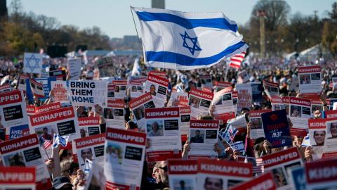 Demonstrators in support of Israel gather to denounce antisemitism and call for the release of Israeli hostages in Washington, DC, on November 14, 2023. (Stefani Reynolds via Getty Images)