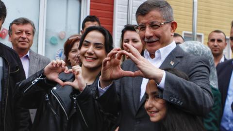 Ahmet Davutoglu gestures during the second election on May 28, 2023, in Istanbul, Türkiye. (Huseyin Ozdemir via Getty Images)