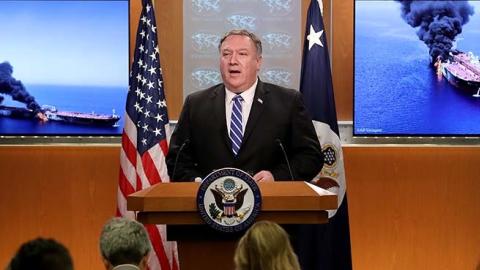 U.S. Secretary of State Mike Pompeo speaks from the State Department briefing room. (Getty Images)