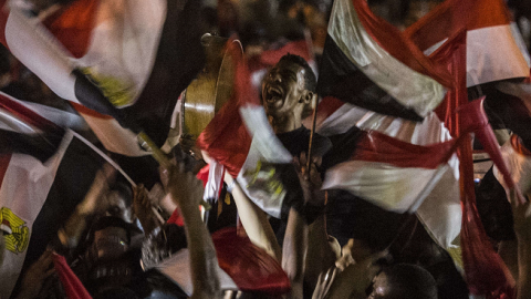 Egyptians celebrate in Cairo's Tahrir Square on June 3, 2014 after ex-army chief Abdel Fattah al-Sisi won 96.9 percent of the vote in Egypt's presidential election. (KHALED DESOUKI/AFP/Getty Images)