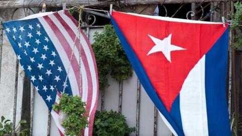 The US and Cuban flags in Havana, on January 16, 2015. (YAMIL LAGE/AFP/Getty Images)