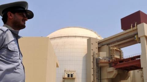 The reactor building at the Russian-built Bushehr nuclear power plant as the first fuel is loaded, on August 21, 2010 in Bushehr, southern Iran. (IIPA via Getty Images)