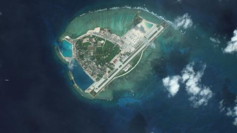 DigitalGlobe overview imagery from 09 January 2016 of Woody Island, also known as Yongxing Island and Phu Lam Island, the largest of the Paracel Islands in the South China Sea. (DigitalGlobe via Getty Images)