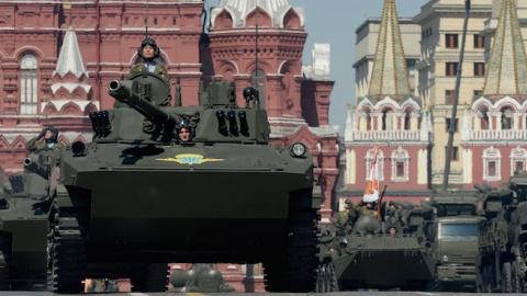 Russian BMD-4M Sadovnitsa infantry fighting vehicles roll at Red Square during the Victory Day military parade in Moscow on May 9, 2016. (VASILY MAXIMOV/AFP/Getty Images)