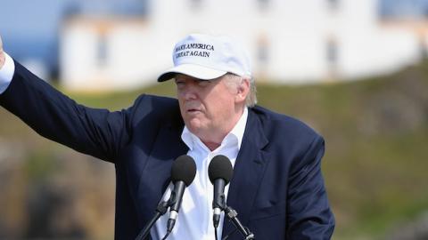 Presumptive Republican nominee for US president Donald Trump gives a press conference on the 9th tee at his Trump Turnberry Resort on June 24, 2016 in Ayr, Scotland. (Jeff J Mitchell/Getty Images)
