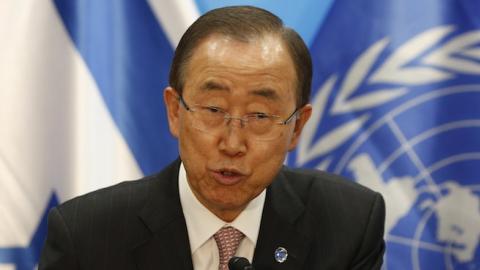 UN Secretary General Ban Ki-moon speaks during a joint press conference with the Israeli prime minister in Jerusalem on June 28, 2016. (RONEN ZVULUN/AFP/Getty Images)