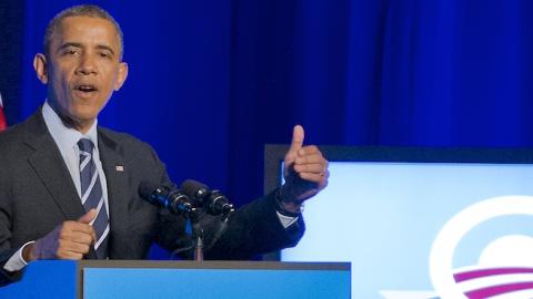 US President Barack Obama delivers remarks at an Organizing for Action 'Obamacare Summit' at the St. Regis Hotel on November 4, 2013 in Washington, D.C. (Ron Sachs-Pool/Getty Images)