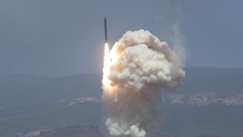 A long-range ground-based interceptor is launched from Vandenberg Air Force Base, California, and intercepted an intermediate-range ballistic missile target launched from the U.S. Army’s Reagan Test Site on Kwajalein Atoll, June 22, 2014. (MDA/Released)