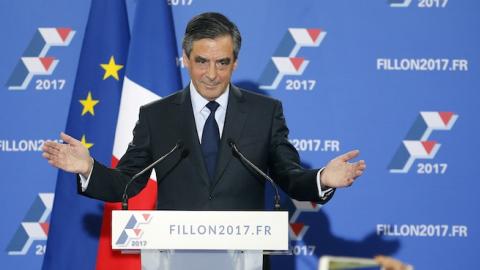 Former French Prime Minister and candidate for the right-wing party 'Les Republicains' (LR), Francois Fillon delivers a victory speech on November 27, 2016 in Paris, France. (Chesnot/Getty Images)