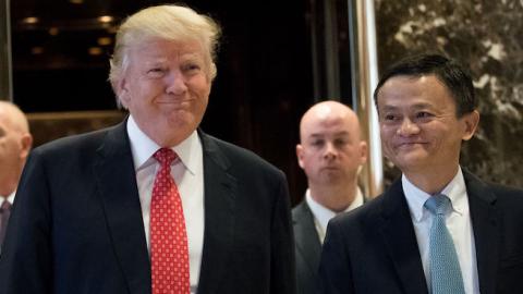 (L to R) President-elect Donald Trump and Jack Ma, Chairman of Alibaba Group, at Trump Tower, January 9, 2017 in New York City. (Drew Angerer/Getty Images)