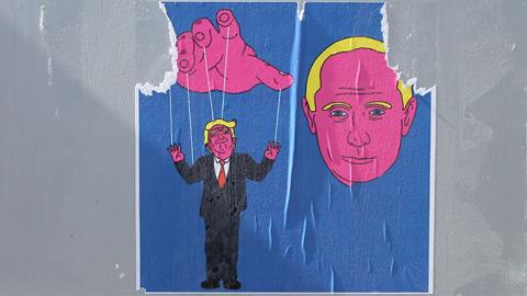Trump As Putin's Puppet Poster on Utility Box, Washington DC, February 20, 2017 (Elvert Barnes)