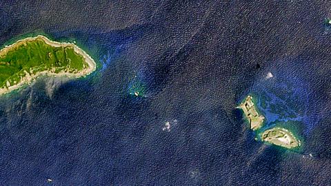 Satellite image of the Senkaku Islands, April 1, 2016 (USGS/NASA Landsat/Orbital Horizon/Gallo Images/Getty Images)