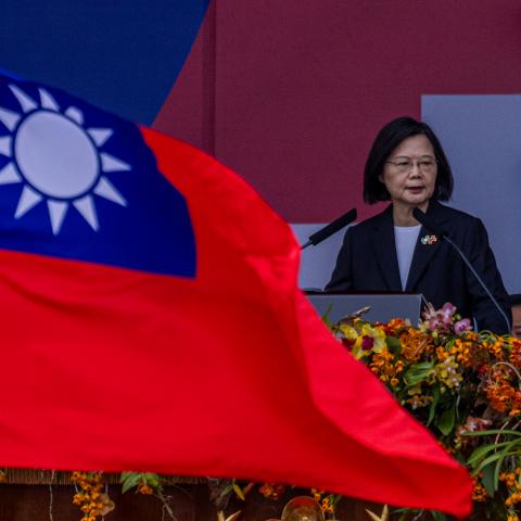 President Tsai Ing-wen delivers a speech during Taiwan National Day on October 10, 2023, in Taipei, Taiwan. (Photo by Annabelle Chih/Getty Images)