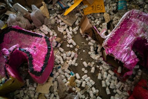 Pill bottles in a raided fentanyl lab in Tijuana, Mexico, on Friday, July 29, 2022. (Photo by Salwan Georges/The Washington Post via Getty Images)