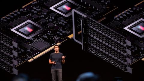 Apple's Vice president of Hardware Engineering John Ternus discusses the internal hardware of the Mac Pro during Apple's Worldwide Developer Conference (WWDC) in San Jose, California on June 3, 2019