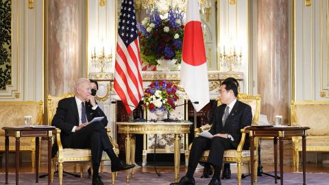 President Joe Biden and Japanese Prime Minister Fumio Kishida attend the Japan-US summit meeting at Akasaka State Guest House on May 23, 2022 in Tokyo, Japan. (Asahi Shimbun via Getty Images)