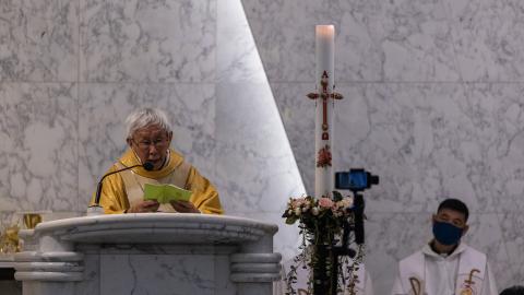 Cardinal Joseph Zen holds a mass at the Holy Cross Church on May 24, 2022, in Hong Kong, China. (Louise Delmotte via Getty Images)