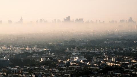 High angle view of city buildings against sky,Jakarta,Indonesia - stock photo