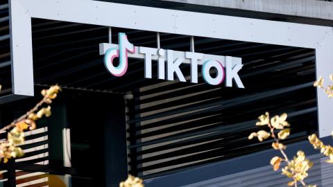 The TikTok logo is displayed at a TikTok office on December 20, 2022, in Culver City, California. (Mario Tama/Getty Images)
