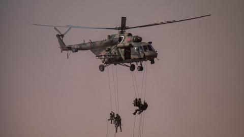 Paratroopers take part in the Caucasus 2020 joint military drills, which included Russian and Belarusian troops, on September 25, 2020, in Southern Russia. (Dimitar Dilkoff/AFP via Getty Images)