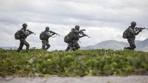 Republic of Korea Marines patrol as part of amphibious operations during KAMANDAG 6 at Naval Education, Training, and Doctrine Command, Zambales, Philippines, Oct. 7, 2022. This combined interoperability event involved members of the U.S. Marine Corps, Philippine Marine Corps, and the Japan Ground Self-Defense Force. KAMANDAG is an annual bilateral exercise between the Armed Forces of the Philippines and U.S. military designed to strengthen interoperability, capabilities, trust, and cooperation built over d