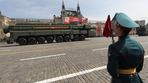 MOSCOW, RUSSIA - MAY 07: (RUSSIA OUT) Russian RS-24 Yars (NATO reporting name: SS-29) intercontinental ballistic missile complex roll during the Victory Day Parade main rehearsals, May 7, 2022 in Moscow, Russia. The Red Square military parade marking the Victory Day to be held on May 9. (Photo by Contributor/Getty Images)