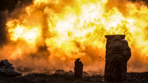 Marines detonate a timber charge during a demolition and explosive training exercise at the ETA-7 engineer demolition training range on Marine Corps Base Camp Lejeune, North Carolina, on January 11, 2018. (US Marine Corps photo by Pfc. Ginnie Lee)