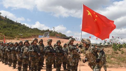 KAMPOT, CAMBODIA - MARCH 15: Soldiers take part in the opening ceremony of 'Dragon Gold 2020' Cambodia-China joint military drill at Techo Sen Chumkiri live-fire field on March 15, 2020 in Kampot, Cambodia. (Photo by Huang Yaohui/China News Service via Getty Images)