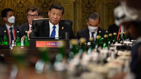 NUSA DUA, INDONESIA - NOVEMBER 15: President Xi Jinping of China attends a working session on food and energy security during the G20 Summit on November 15, 2022 in Nusa Dua, Indonesia. The G20 meetings are being held in Bali from November 15-16. (Photo by Leon Neal/Getty Images,)