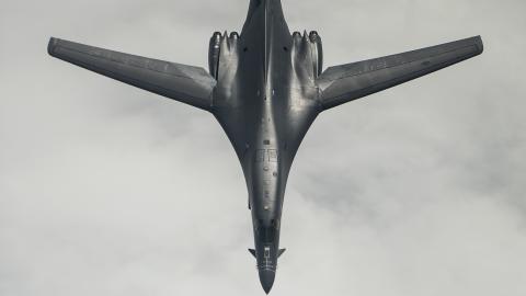 A US Air Force B-1B Lancer flies over the East China Sea on January 9, 2018. (US Air Force photo by Peter Reft)