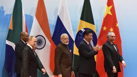 From L-R: Brazilian President Michel Temer, Chinese President Xi Jinping, Indian Prime Minister Narendra Modi, Russian President Vladimir Putin, and South Africa's President Jacob Zuma attend the BRICS Business Council and Signing ceremony at the BRICS Summit in Xiamen on September 4, 2017. Leaders of the BRICS grouping of emerging economies said September 4 they "strongly deplore" North Korea's latest nuclear test and hydrogen-bomb claim, which has overshadowed the five-nation group's annual summit. / AFP 