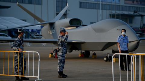 A People's Liberation Army Air Force WZ-7 high-altitude reconnaissance drone in Guangdong, China, on September 27, 2021. (Noel Celis/AFP via Getty Images)