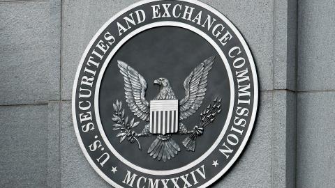 The Securities and Exchange Commission logo hangs on the facade of its building September 18, 2008, in Washington, DC.. (Photo by Chip Somodevilla/Getty Images)