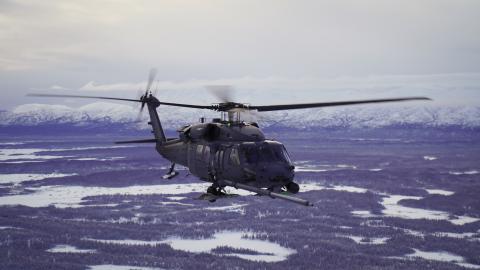Alaska Air National Guardsmen with the 210th Rescue Squadron maneuver an HH-60G Pave Hawk helicopter over the Lower Susitna Valley near Anchorage, Alaska, Feb. 7, 2023. The HH-60G along with the 211th RQS HC-130J Combat King II aircraft and rescue personnel from the 212th RQS sit alert for the federal search and rescue mission across Alaska’s vast Arctic region. The HC-130J’s aerial refueling capability significantly extends the HH-60G Pave Hawk’s range for conducting search and recovery missions. (Alaska N
