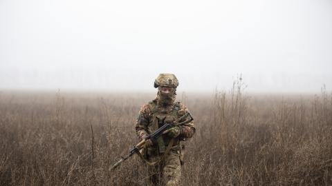An Ukrainian soldier is seen on the frontline, in Donetsk Oblast, Ukraine on January 29, 2023. Artillery systems are actively used in the Donetsk region, where the intense attacks took place as the Russia-Ukraine War continues for more than 11 months. Artillery batteries are also being used on the frontine, along with various heavy weapons such as warplanes, helicopters, tanks and armored vehicles. (Photo by Mustafa Ciftci/Anadolu Agency via Getty Images)