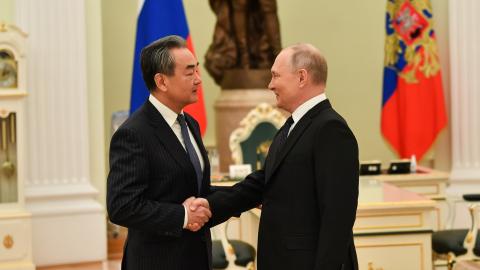 Wang Yi meets with Vladimir Putin in Mosow, Russia, on February 22, 2023. (Cao Yang/Xinhua via Getty Images)