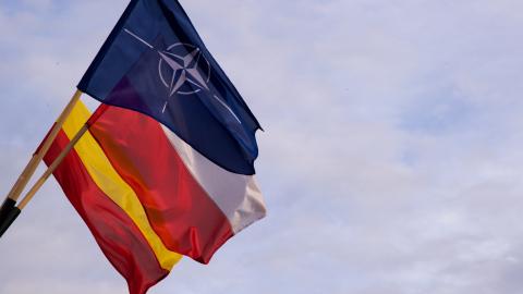 Flags fly outside of a NATO summit in Warsaw, Poland, on July 6, 2016. (NATO via Flickr)