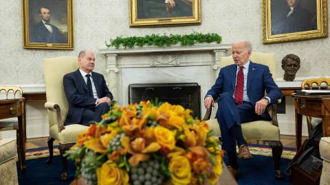 US President Joe Biden meets with German Chancellor Olaf Scholz in the Oval Office of the White House in Washington, DC, on March 3, 2023. (Photo by Andrew Caballero-Reynolds / AFP) (Photo by ANDREW CABALLERO-REYNOLDS/AFP via Getty Images)