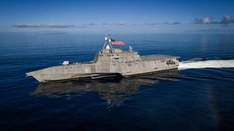 190227-N-FC670-1273 PACIFIC OCEAN (Feb. 27, 2019) The Independence variant littoral combat ship USS Independence (LCS 2), sails in the eastern Pacific. LCS are high-speed, agile, shallow draft, mission-focused surface combatants designed for operations in the littoral environment, yet fully capable of open ocean operations. As part of the surface fleet, LCS has the ability to counter and outpace evolving threats independently or within a network of surface combatants. (U.S. Navy photo by Chief Mass Communic
