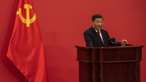 Chinese President Xi Jinping speaks at a press event at the Great Hall of the People in Beijing, China , on October 23, 2022. (Kevin Frayer/Getty Images)