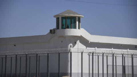 A watchtower on a high-security facility near what is believed to be a reeducation camp where mostly Muslim ethnic minorities are detained in Xinjiang, China, on May 31, 2019. (Greg Baker/AFP via Getty Images)