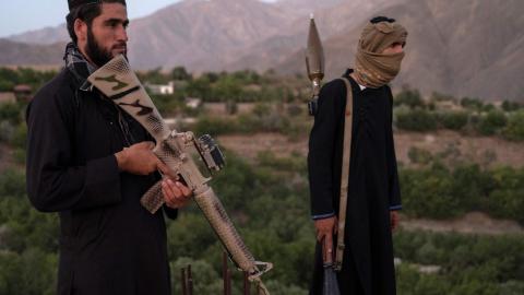 Taliban fighters keeping a watch at an outpost in Tawakh Village of Anaba district, Panjshir Province, on July 8, 2022. (Photo by Wakil Koshar/AFP via Getty Images)