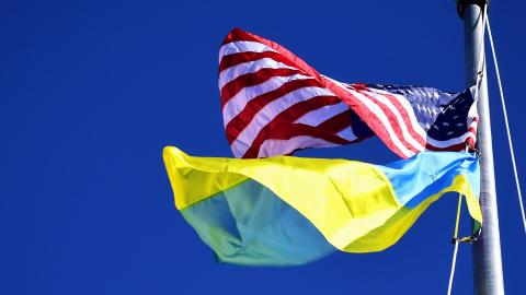 In commemoration of Ukraine’s year-long fight against Russia, the acting Adjutant General of the California National Guard, U.S. Army Maj. Gen. Matthew P. Beevers joined by Mr. Denys Martynenko, Vice-Consul of the Consulate General of Ukraine in San Francisco, raised the U.S. and Ukraine flag at the Joint Force Headquarters, Sacramento, California, Feb. 22, 2023. The California National Guard continues a 30 year-long relationship through the State Partnership Program with Ukraine. (Photo by U.S. Army Nation