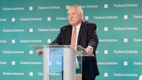 John P. Walters takes part in a debate at Hudson Institute in Washington, DC, on April 24, 2023. (Madeline Mills/Hudson Institute)