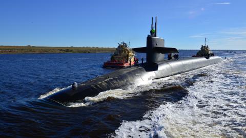 The Ohio-class ballistic-missile submarine USS Alaska (SSBN 732) returns to Naval Submarine Base Kings Bay following routine operations. (U.S. Navy photo by Mass Communication Specialist 1st Class Rex Nelson/Released)
