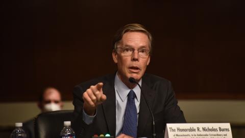 Nicholas Burns testifies during a Senate Foreign Relations Committee confirmation hearing on Capitol Hill on October 20, 2021, in Washington, DC. (Sha Hanting/China News Service via Getty Images)